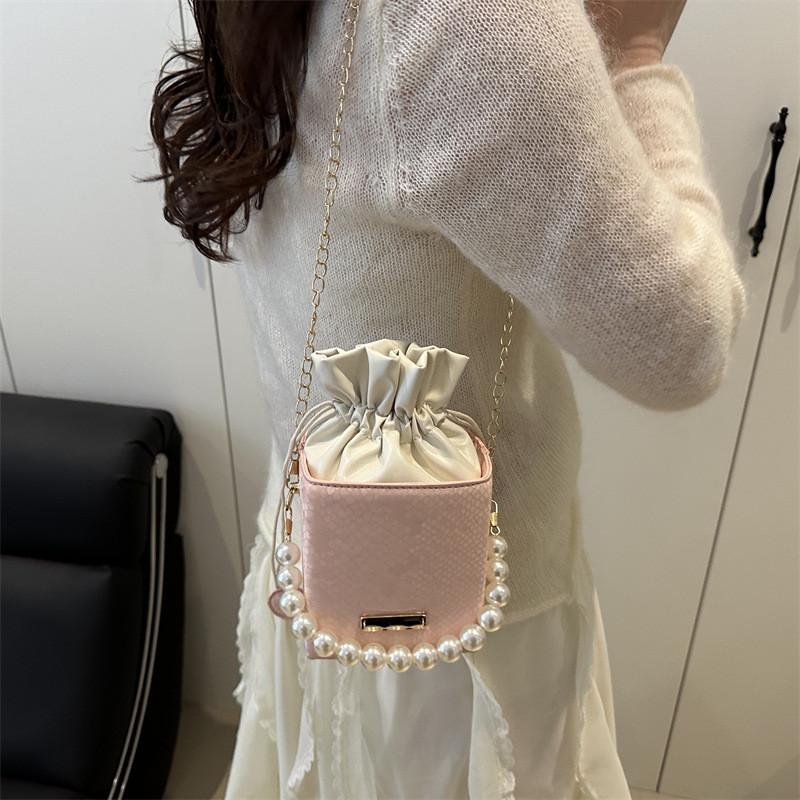 Street Style Small Bucket Bag With Drawstring Closure For Daily Use