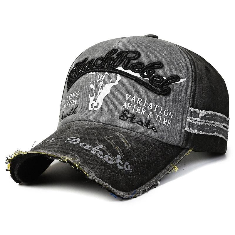 Washed Broken Edge Cotton Hat, Men's and Women's Retro Cap, Curved Brim Hat, Spelling Baseball Cap, Bull's Head Hat.