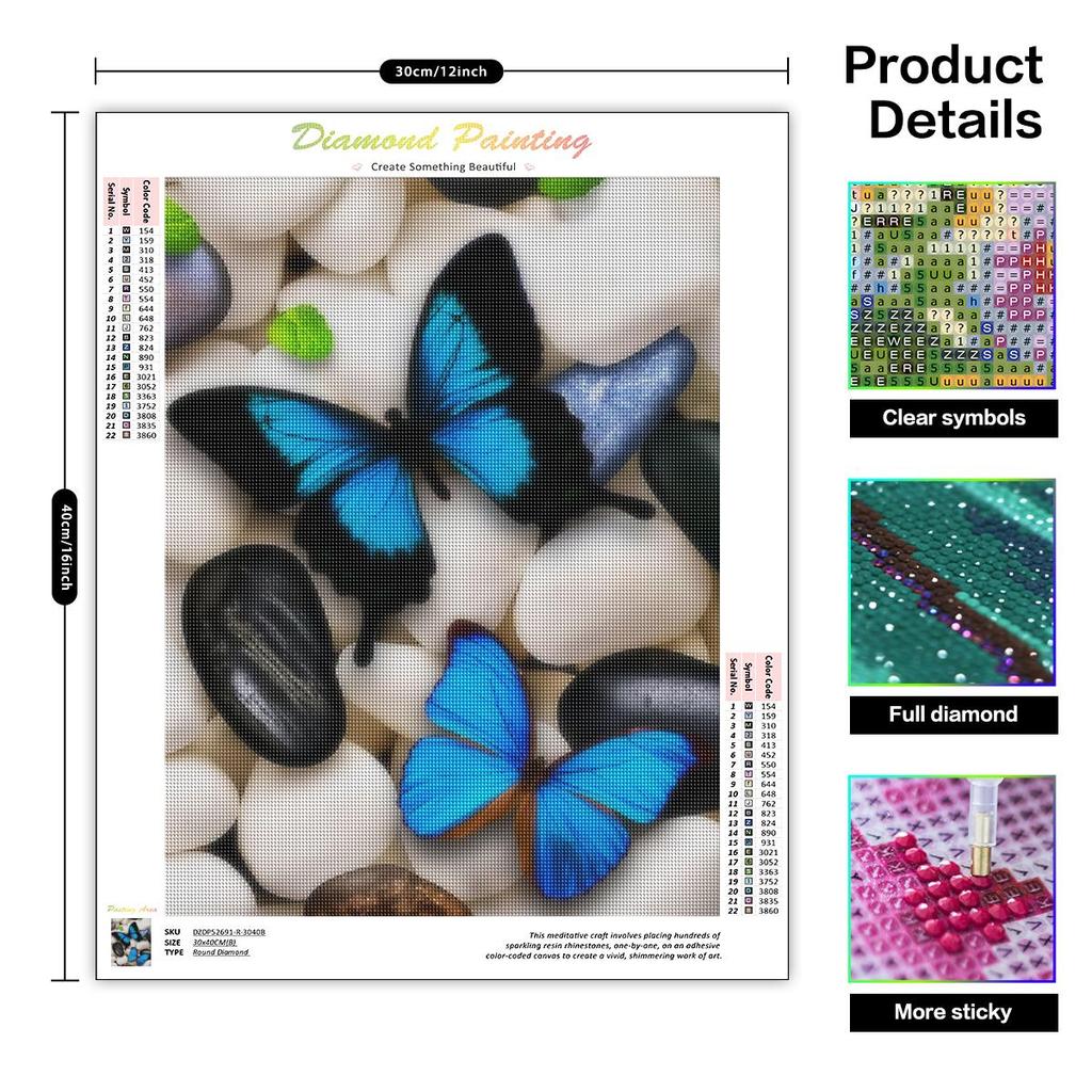 Diy Diamond Painting Butterfly Animal Full Round Embroidery Cross Stitch Handmade Painting Art Gift Home Decor 30x40cm/12x16inch