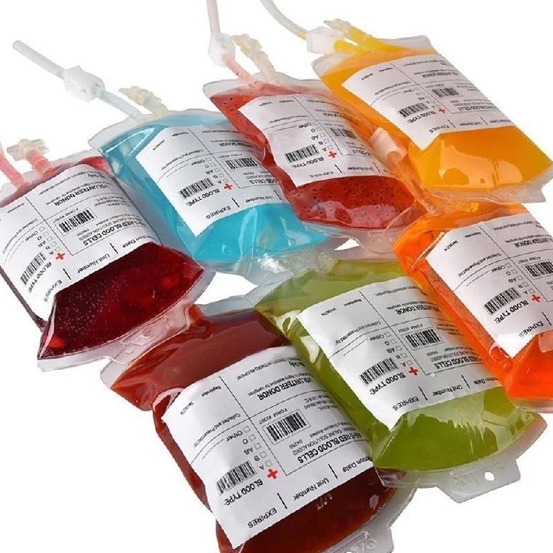 5Pcs Reusable IV Blood Bags Halloween Party Haunted House Drink Container Decoration