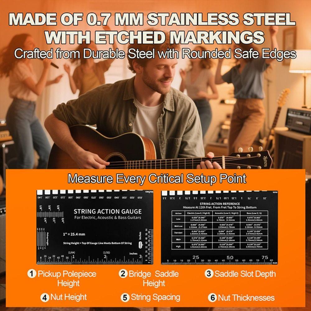 Etched Edition String Action Gauge Maintenance Guitar Set Up Tools Guitar String Height Ruler  Bass