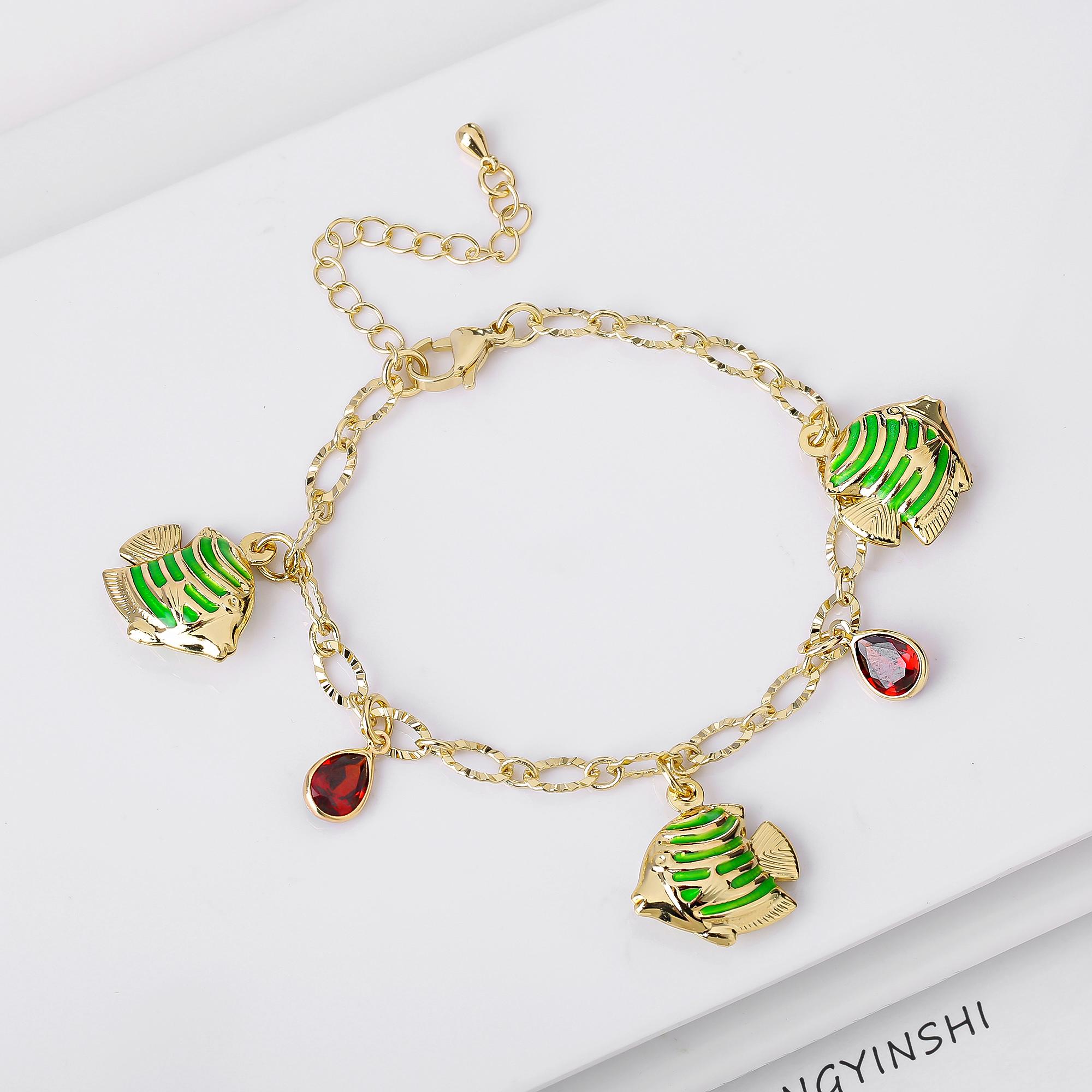 

8-Color Gold-Plated Fish Pendant Crystal Bracelet Charming for Women Girls Party Trending Wrist Jewelry Birthday Vacation Gift