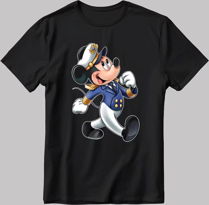 Captain Mickey Cute New Black T Shirt S