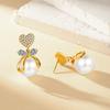 S925 Silver Needle Korean Fashion Versatile Micro-inlaid Zircon Peach Heart Bow Pearl Stud Earrings Femininity Elegant Earrings 2026