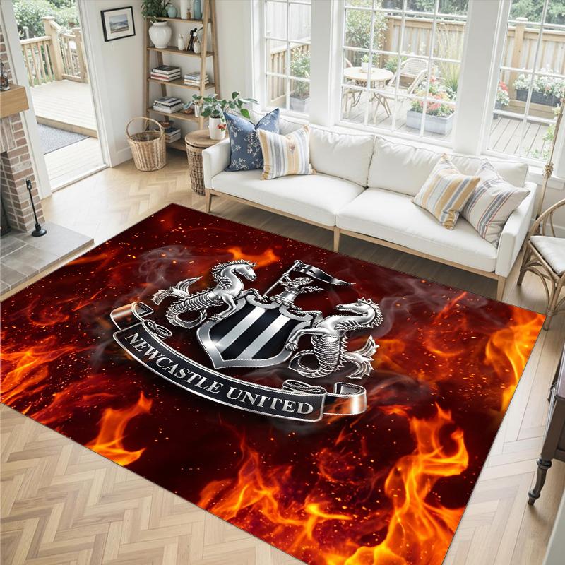 Newcastle United Fußball Design Kristall Samt Teppich Gemütlich Nein?Rutschfester Teppich mit Aufdruck für Schlafzimmer Wohnzimmer Eingang