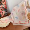 Beige Floral French Lace Triangle Scarf: Versatile Headscarf, Hairband, or Bag Accessory