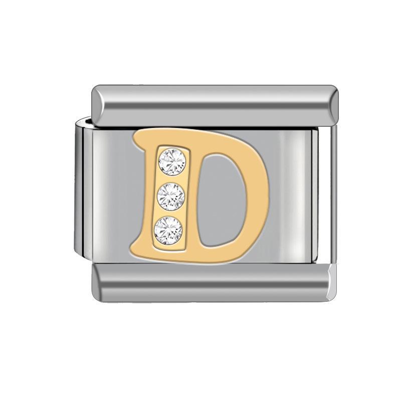 9MM Italian Charm Bracelet: Detachable Diamond Letter Module with Elastic Watch Strap for Women