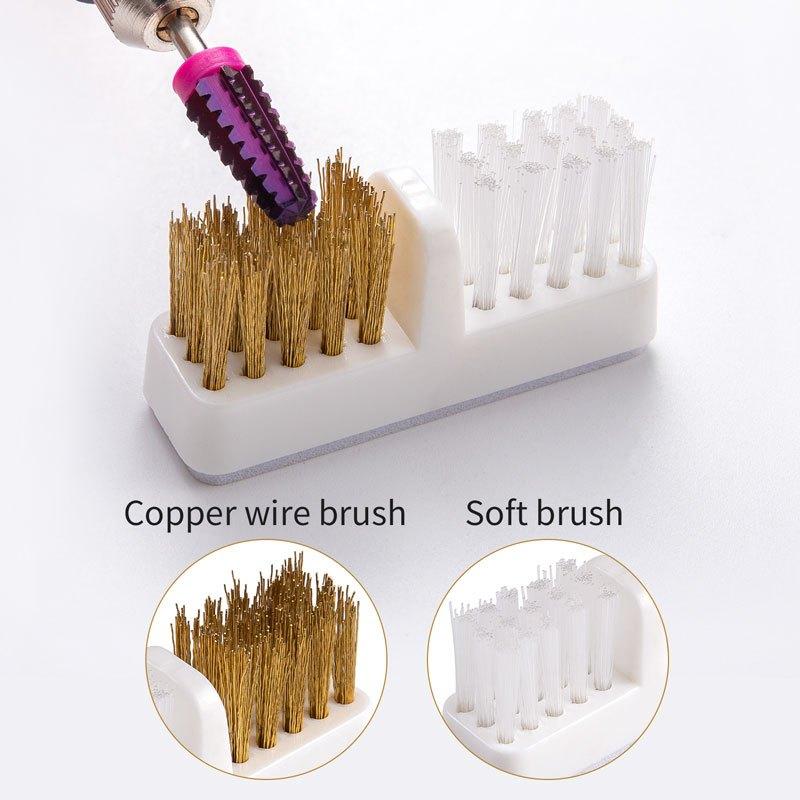 1pc Nail Polish Head Cleaning Brush Electric Nail Drill Cleaning Brush with Dust Box Portable Nail Clipper Cleaner Copper Wire Brush Cleaning Tool