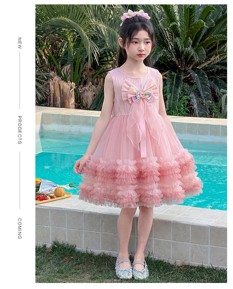 Sweet mesh dress for girls summer dress 2026 new style children's western-style princess dress little girl fluffy dress