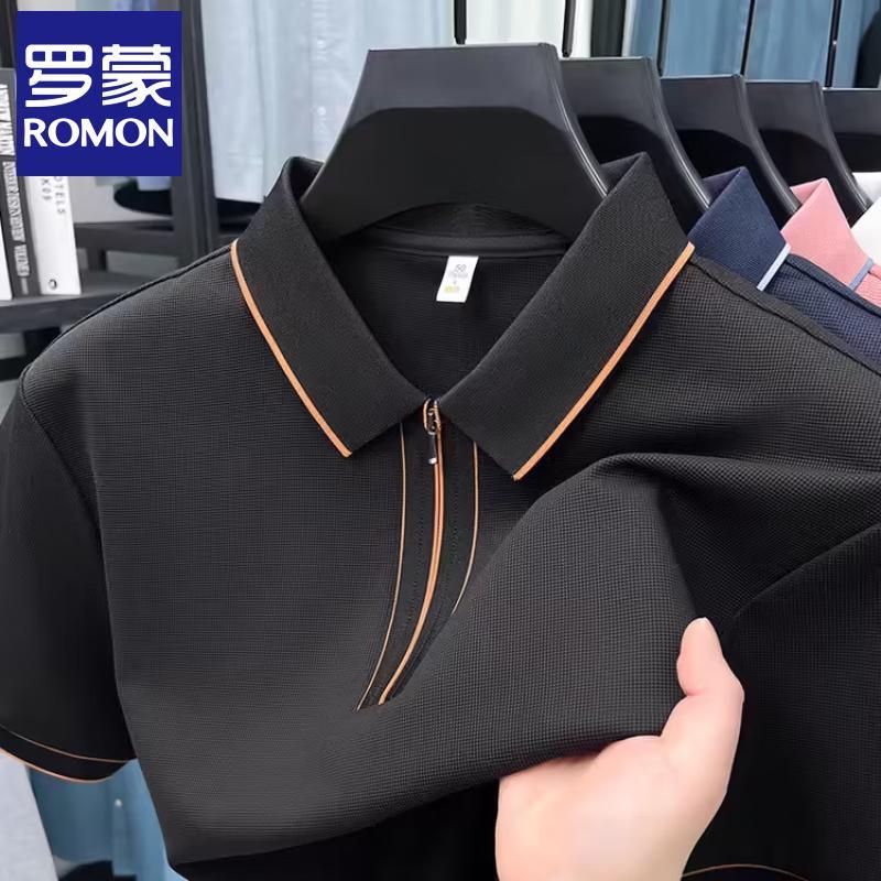 Luomen Men s Summer Ice Silk Zipper Polo Shirt M