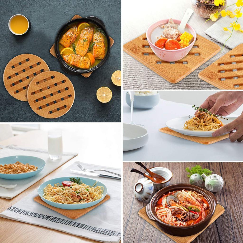 Pack Bamboo Trivet Mat Hot Pot Holder Pads 15cm