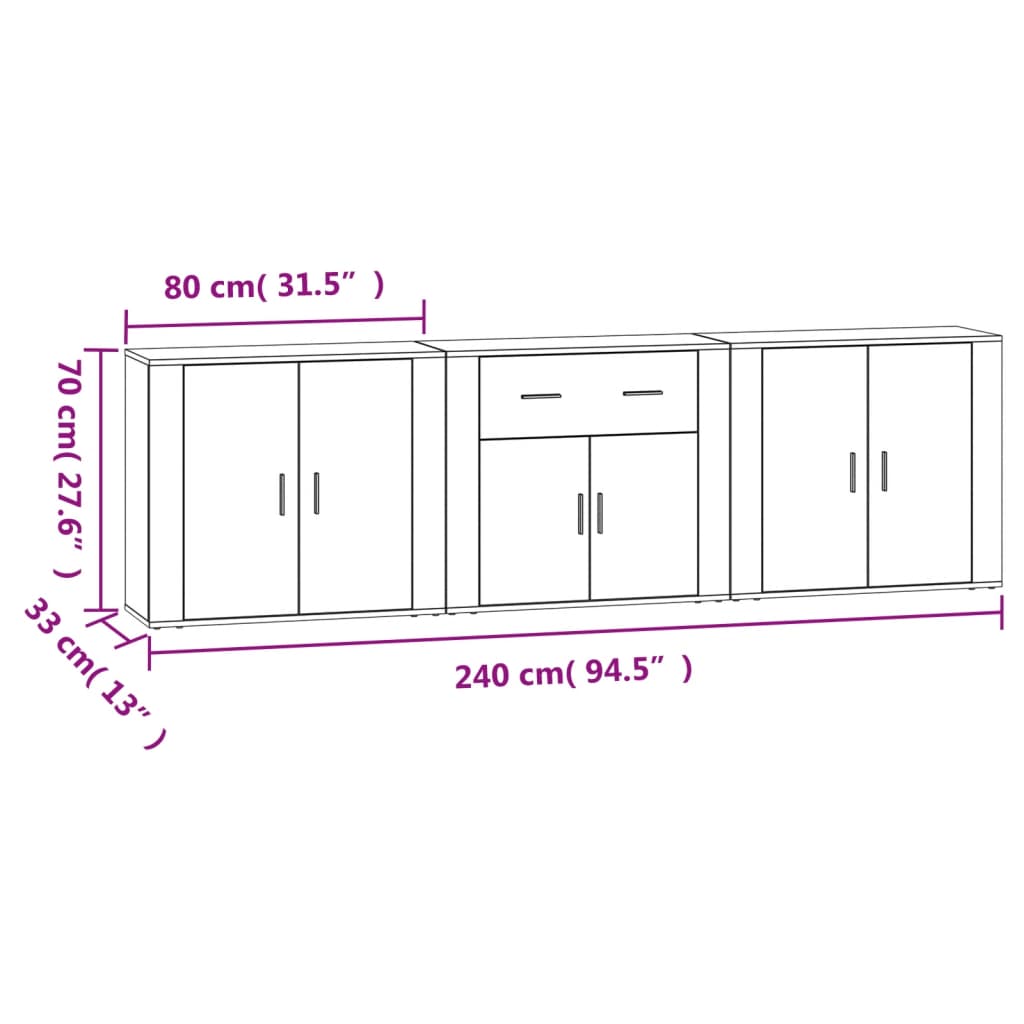 Sideboards 3 pcs Sonoma Oak Wood Based Material