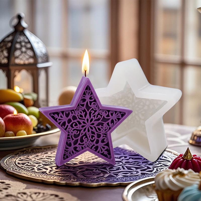 1pcs Star Moon Lantern Candle Mold Mandala Crescent Moon Candle Silicone Mold DIY Handmade Plaster Scented Candle Decor Epoxy Re