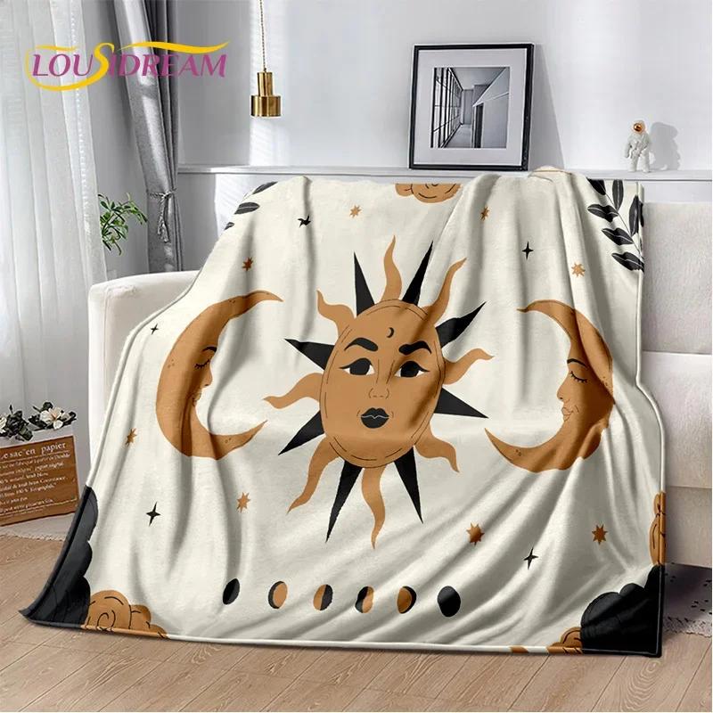 Misteriosa Manta de Franela Suave con Mandala del Sol y la Luna del Tarot para Camas, Dormitorio, Sofá, Picnic, Manta de Tiro para Ocio al Aire Libre, Regalo