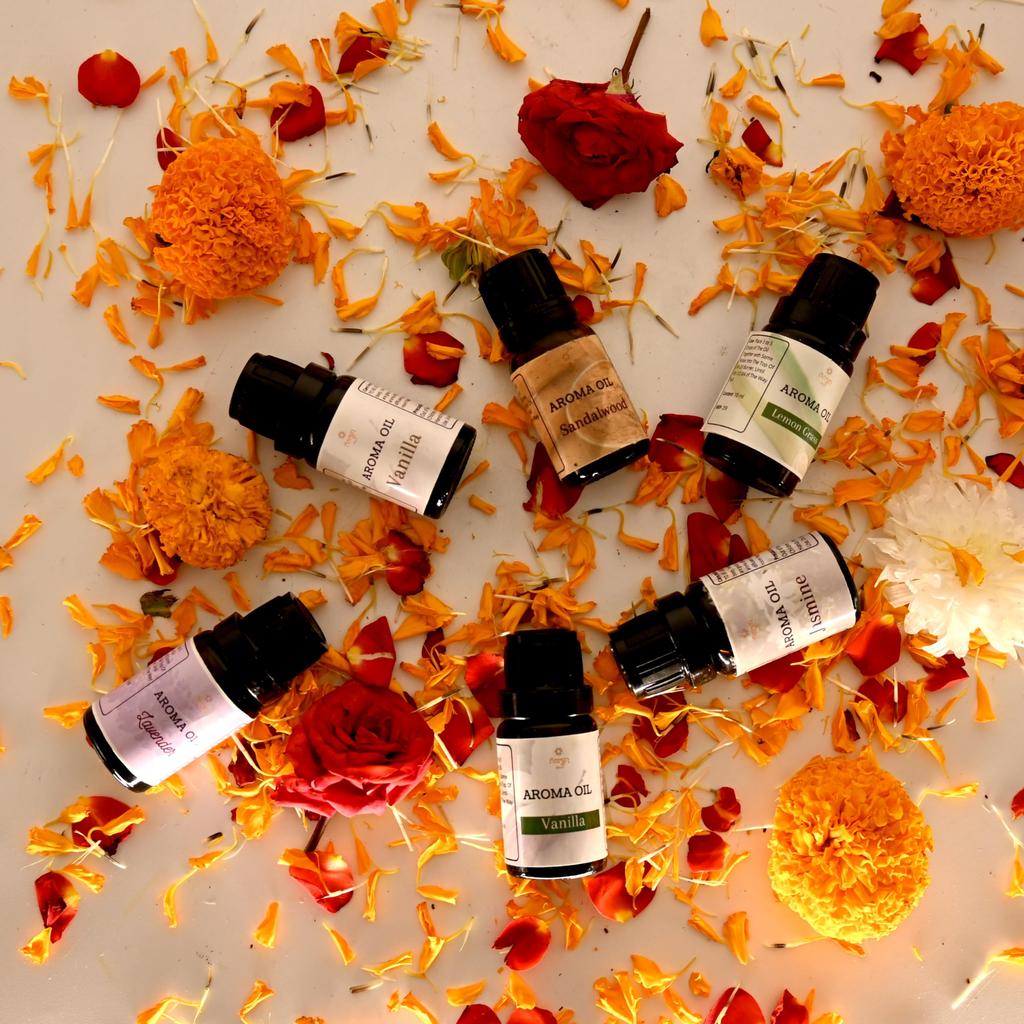 Floryn Decor Aroma Oil For Home Fragrance | Fragrance Aroma Oil (Lavender, Lemongrass, Rose, Jasmine, Sandalwood and Vanilla) - Set of 6 (15 ML Each)
