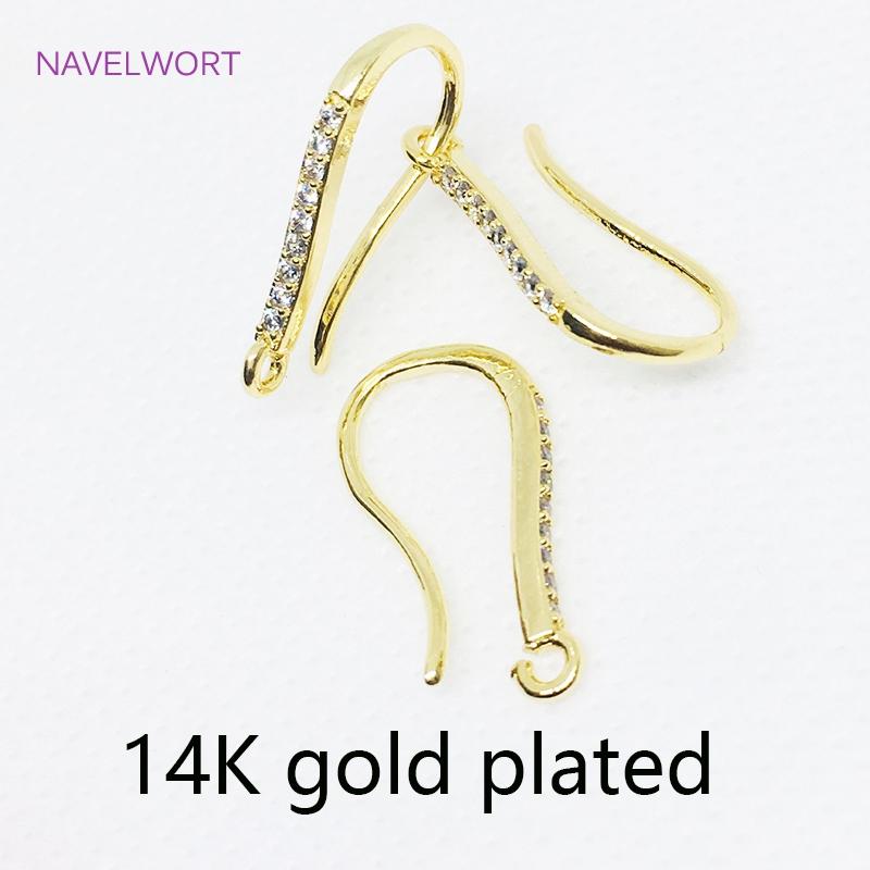 Multi Sizes 14K Gold Plated U Shape Earring Hooks Fittings Inlaid Zircon Ear Wire Hooks For DIY Jewelry Making Accessories Craft