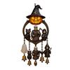 Halloween Gothic Wind Chime Spooky Bell Chime with Carved Pumpkin Lantern Ghost Grim Reaper Black Cat for Porch Lawn Window Decor