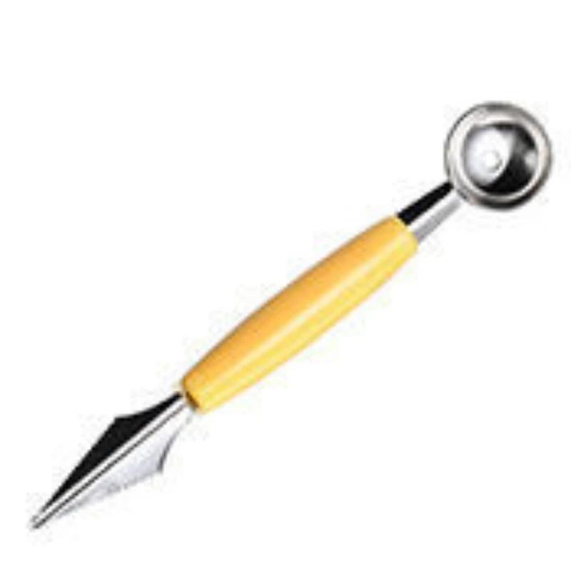 Kjøkken Bærbart verktøy Dobbel funksjon rustfritt stål Frukt Vannmelon Scooper Carving Kniv Frukt Cutter Iskrem Scooper