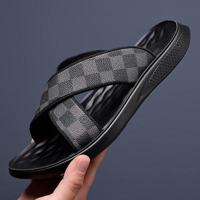 Slippers Men 2024 Summer Checkered Beach Sandals Outdoor Walking Slides for Man Comfortable Daily Men's Casual Shoes Sandals