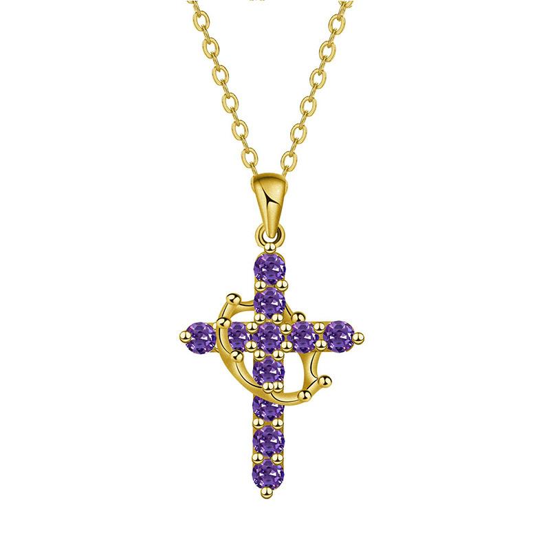 Delicate Rotatable Crown Zircon Cross Pendant Necklace for Women Stainless Steel Chain Birthstone Necklace Jewelry Birthday Gift
