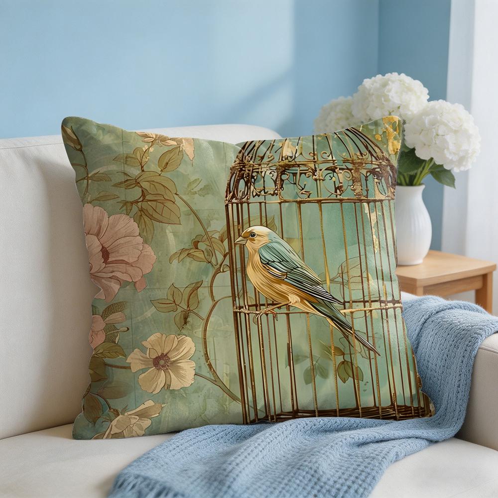 Lovely Bird Retro Cushion Cover Square Pillow Bedroom Sofa Leisure Comfort Living Room Home Decoration X