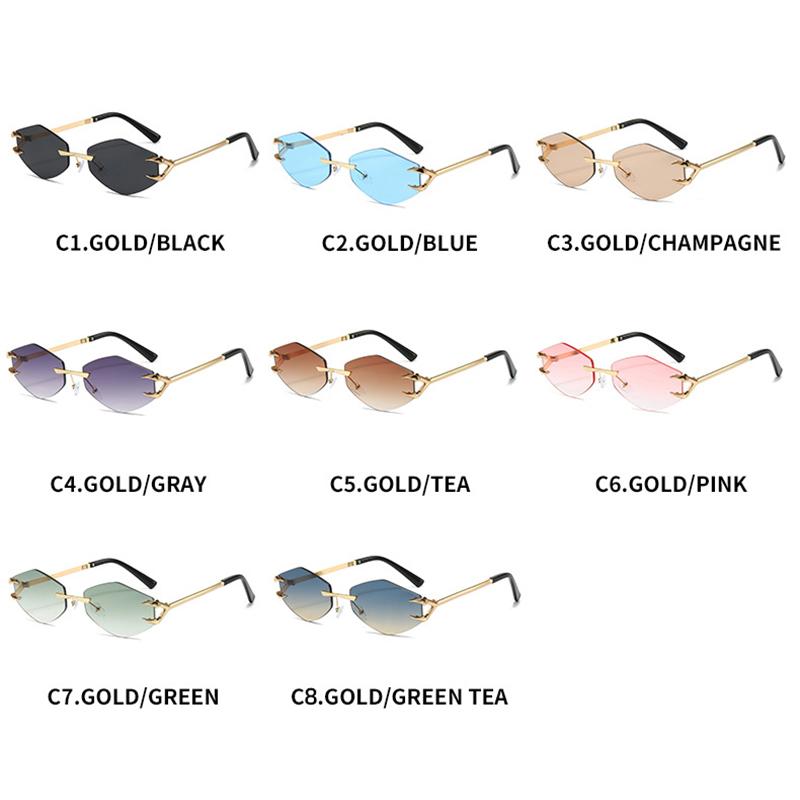 Metal Small Frame Polygonal Women's Sunglasses Fashion Rimless Rhombus Sun Glasses for Female Male Summer Traveling Eyewear