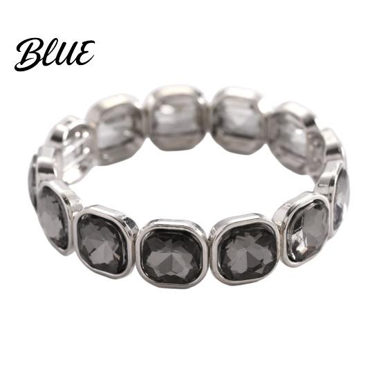 Versatile Style Bracelet Women Elastic Beaded Square-Cut Rhinestone Design Shiny