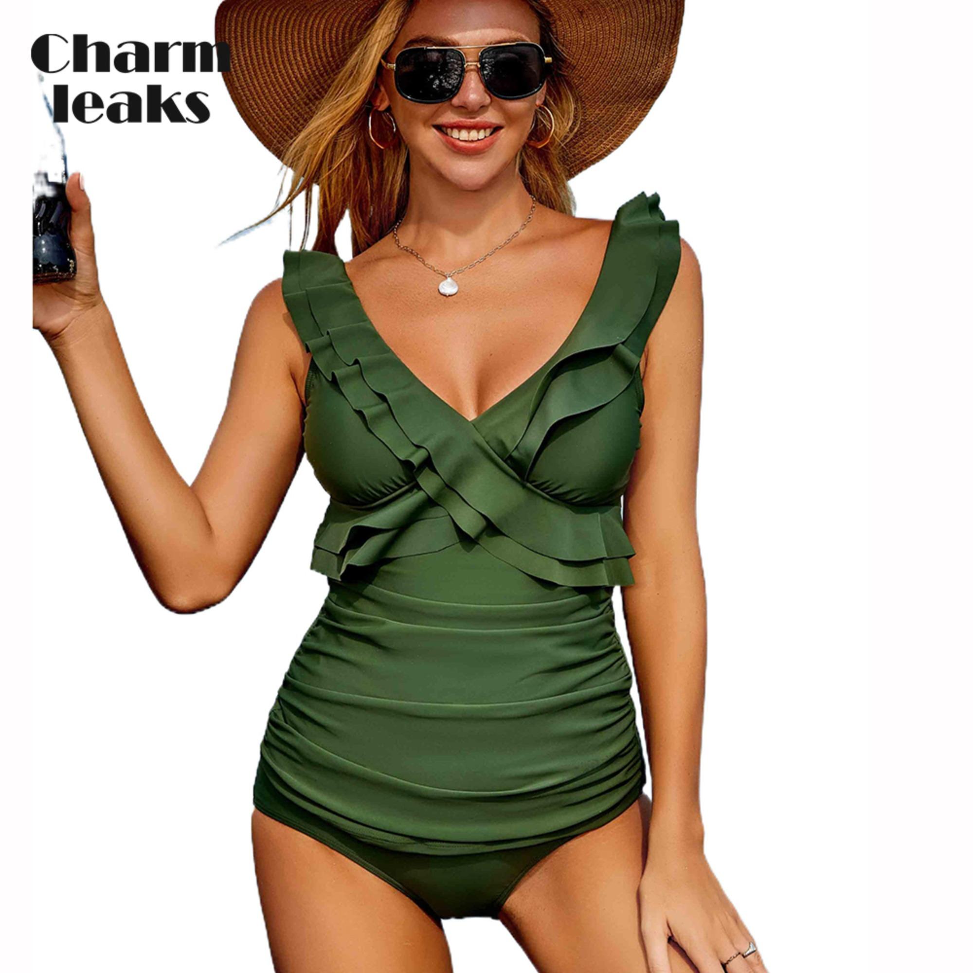 

Charmleaks женский комплект танкини с полосой подол купальники комплекты для плавания на тонких бретельках с v-образным вырезом купальный костюм облегающие купальники с рюшами
