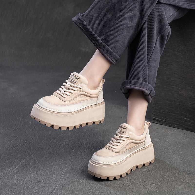 Summer Arrival Women's Roman Sandals Retro Wrinkled High Heel Thick Sole Comfortable Breathable Leather Sandals