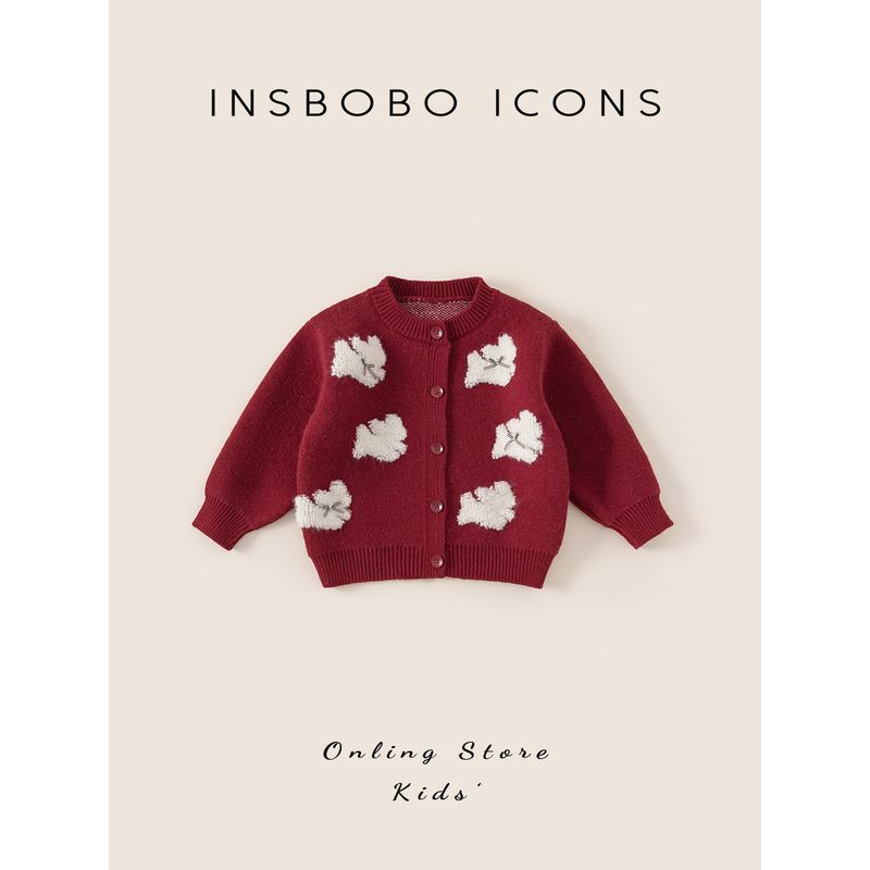 Insbobo Girls' Sweater Spring New Red One-Year-Old Clothing Children's Knitted Jacket Baby Stylish Top