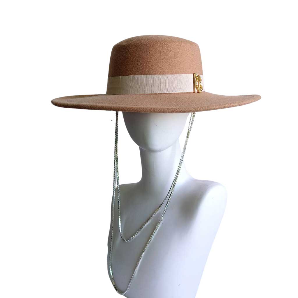 Double Chain Strap Hat Flat Top Fedora French Women's Autumn and Winter Women's Wide Brim Hat  Sombrero Hombre