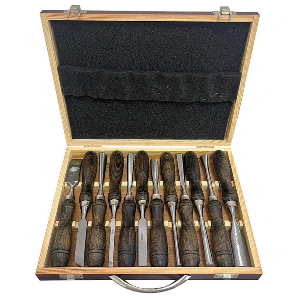 Woodworking Carving Knife Set 12 Piece CRV 60 Steel Blade Wooden Handle with Box for Kitchen Carving Equipment and Crafting