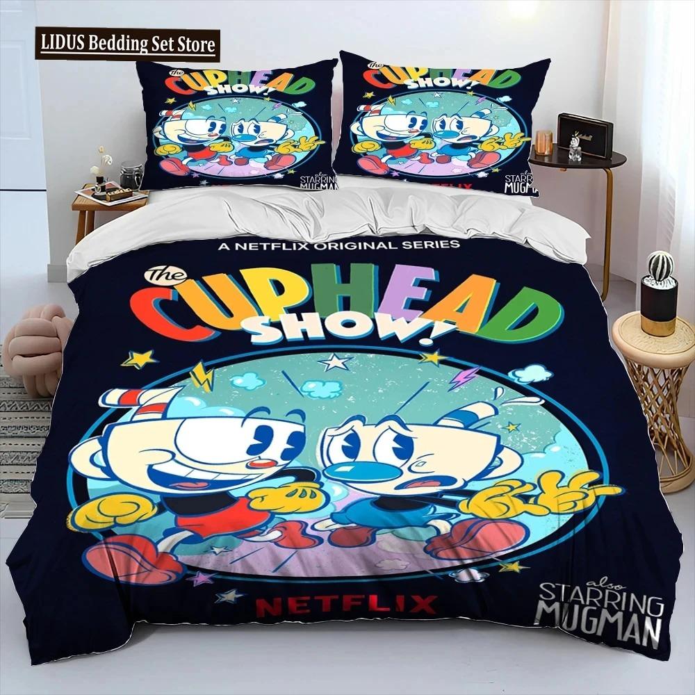 Cuphead Und Mugman,Spiel Gamer Bettdecke Bettwäscheset,Bettbezug Bettset Steppdecke Kissenbezug,Kingsize Queensize Bettwäscheset Jungen