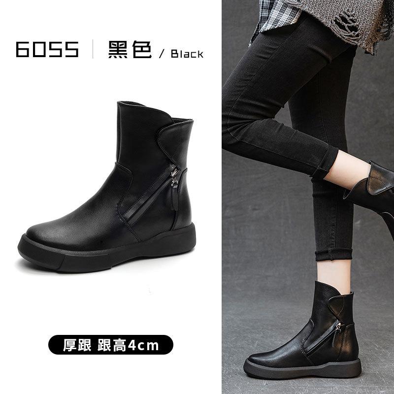 British versatile leather Martin boots women's autumn and winter retro platform short boots velvet breathable non-slip boots