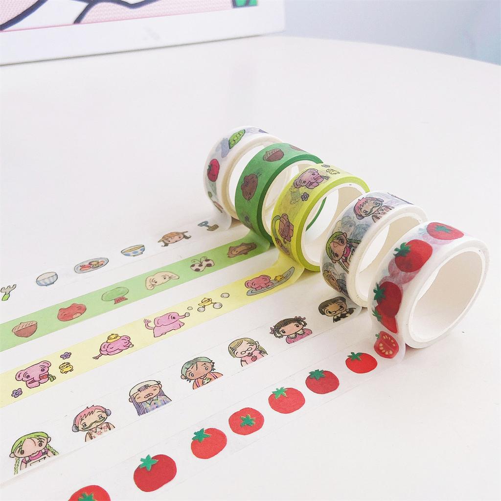 5m Washi Tape Ins Style Cartoon Elephant Tomato Decorative Paper Tape Removable for Journaling Scrapbooking DIY Craft