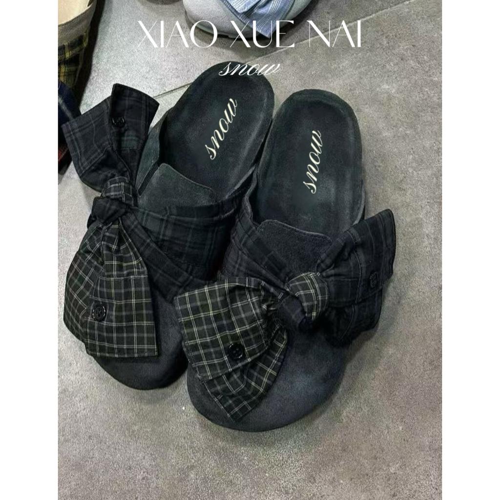 Retro plaid bag head half slippers women's summer wear new one-pedal lazy single shoes flat sandals