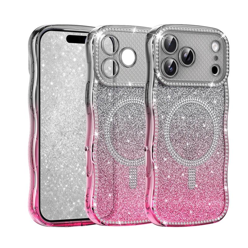 Sparkling Wireless charge case back cover for iPhone 17/17 Air/17 Promax, For iPhone 13/14 Plus/15/16E Bling Bling Phone Case