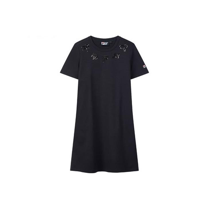 

FILA Heritage Ray University Style Sequin Letter Print Round Neck Short Sleeve Dress Women dresses Legendary-Blue F11W038366F-NV S