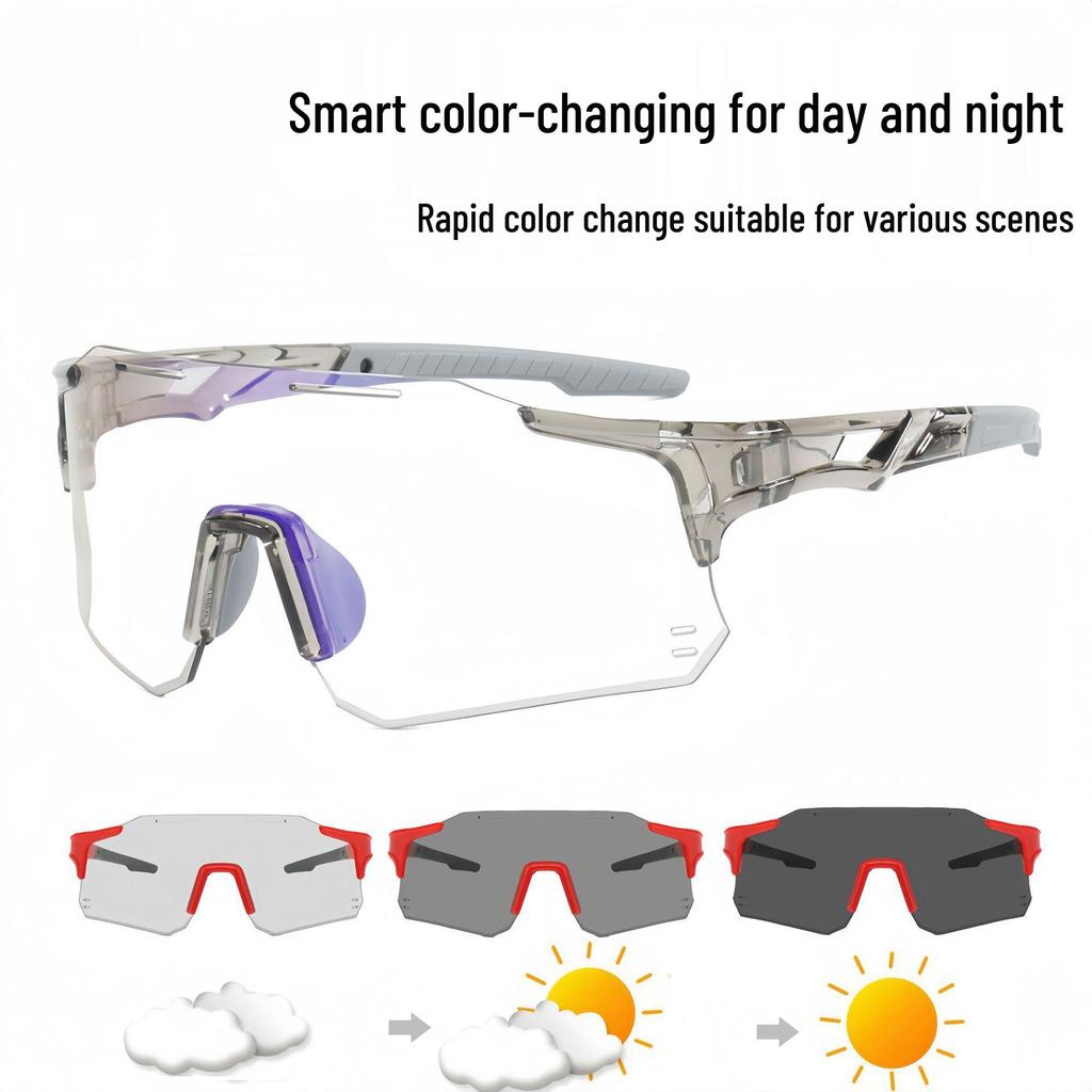 Winddichte bunte rahmenlose photochrome Radsport-Sonnenbrille für Tag- und Nachtgebrauch