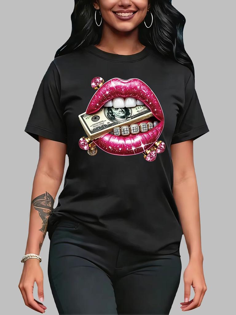 Beautiful Lips And Diamonds Printed Shortsleeved Unisex Unisexs Tshirt Casual Crew Neck Top For Spring Andsummer Novelty Clothing