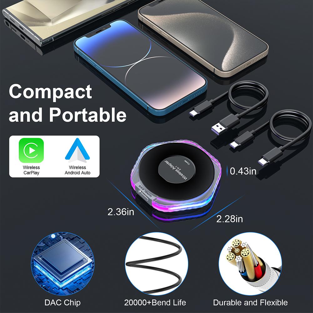 Wireless CarPlay & Android Auto Adapter Smart TV Box Wired To Wireless Carplay Dongle Plug & Play for Factory Wired CarPlay Cars