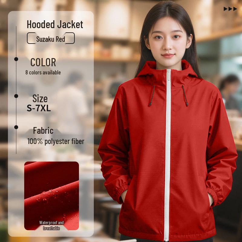 Custom Outdoor Work Jacket for Catering: Restaurant, Milk Tea, Coffee Waiter Uniform with Zipper and Logo Print.