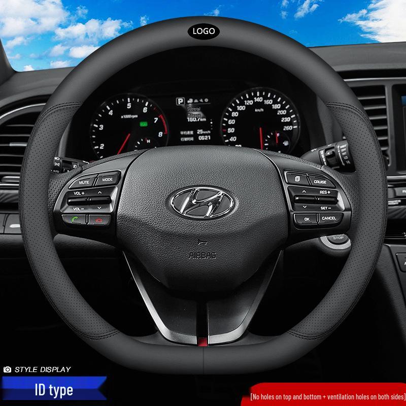 

Кожаная оплетка на руль для Hyundai Tucson, IX35, IX25, Sonata, Santa Fe, Elantra, Reina, Lingdong 38 cm