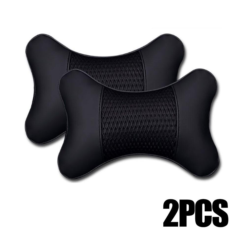 2Pcs Car PU Leather Knitted Pillows Headrest Neck Rest Cushion Support Seat Accessories Auto Safety Pillow Universal Decoration