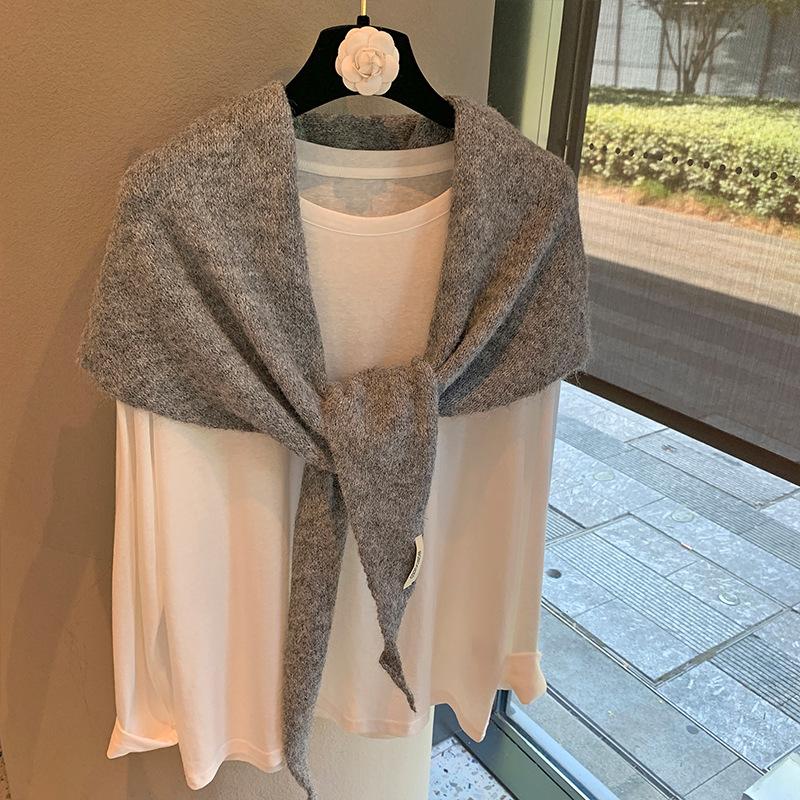 

Однотонный треугольный шарф, Вязаная шаль, Оверсайз верхний слой, Осенне-зимний корейский теплый треугольный шарф, Вязаный шарф 180*75