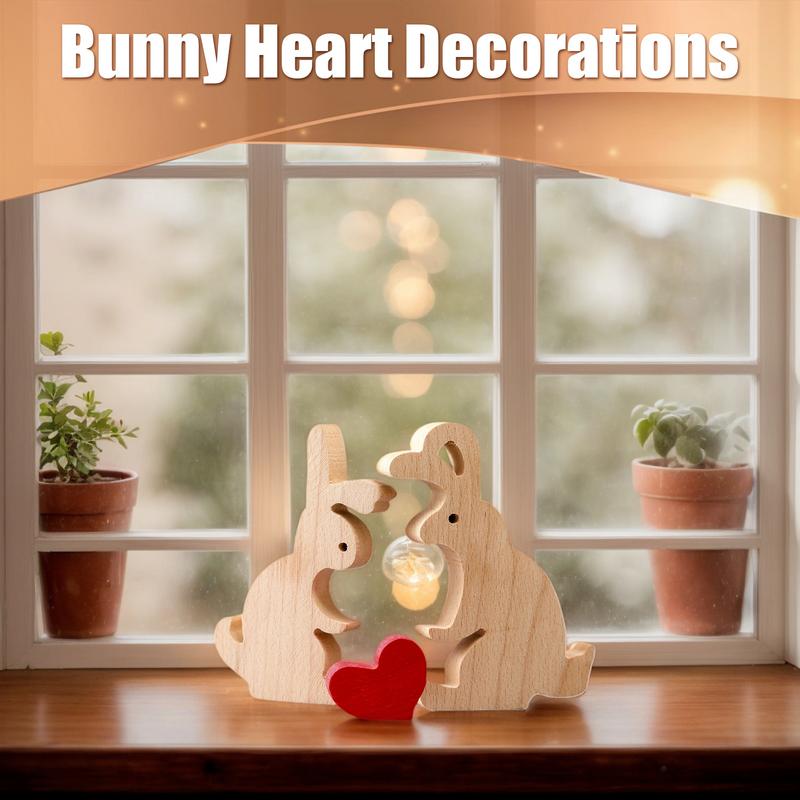 Bunny Figurine Home Decor Hold Heart Table Centerpiece Wooden Rabbit Home Decoration Rustic Home Decoration Farmhouse Table Sign