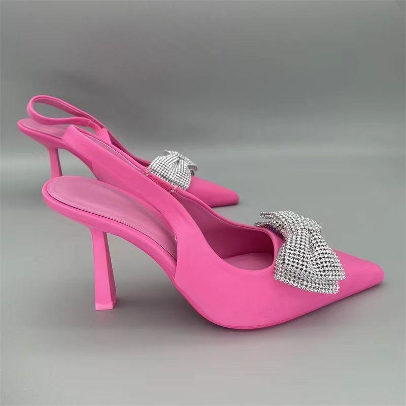 Fashion Pink Slingback Woman Sandals Women's High-heeled Shoes Ankle Strap Open Toe High Heel Sandals Black Fashion Pumps Female
