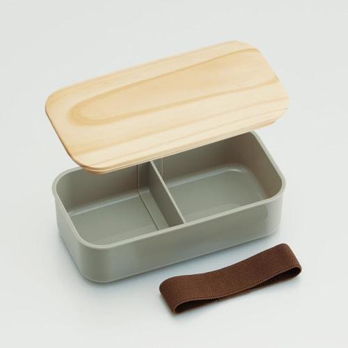 Skater Bento Box, 400ml, Single Tier, Wooden Lid, Lunch Belt Included, Small Capacity, Dishwasher and Microwave Safe, Mauve Gray, PAL5FK-A