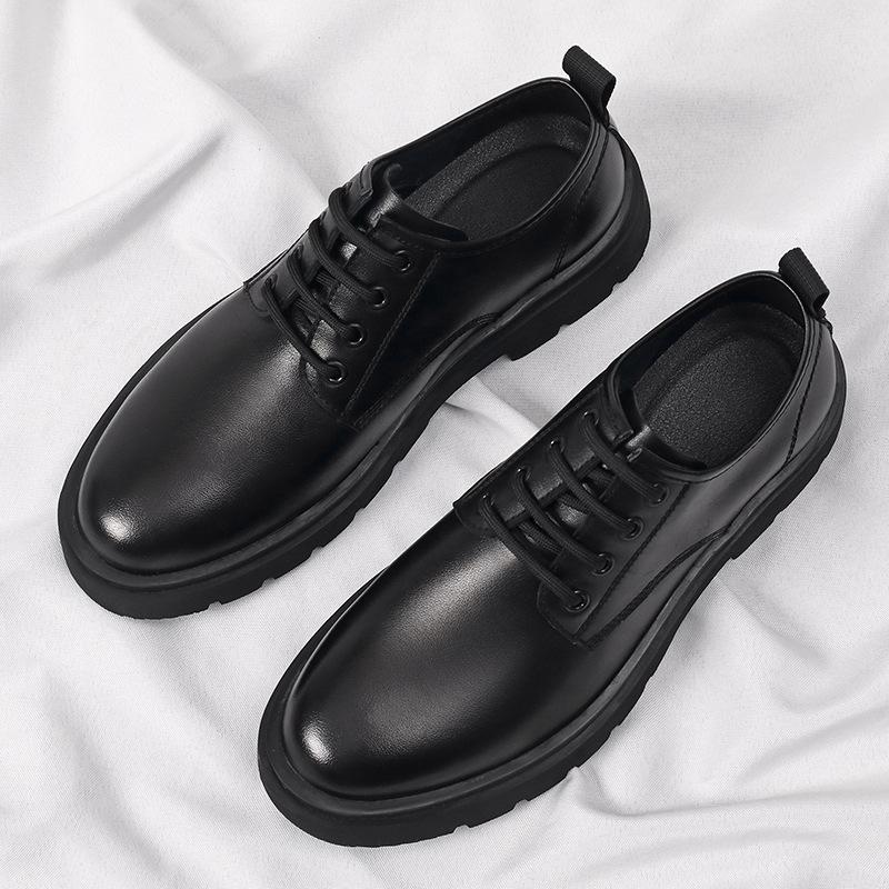 2025 Spring New Small Leather Shoes Men's British Style Large Size Men's Shoes 45 46 Black Lace-up Antique Trendy Shoes D54