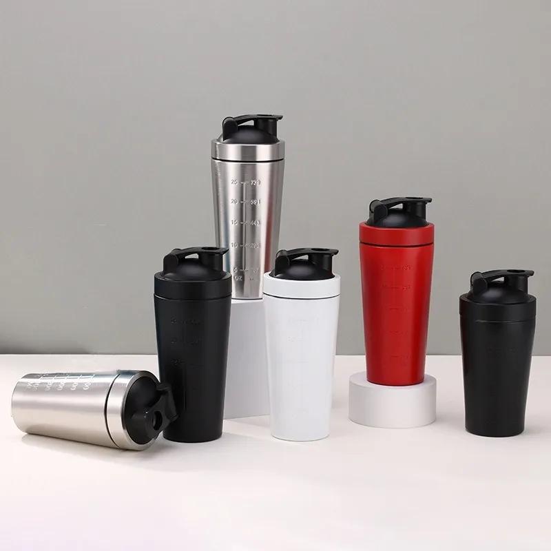 500/750ml Stainless Steel Protein Powder Shaker Bottle with Steel Ball and Scale Leak Proof Gym Fitness Sport Whey Shakes Cup